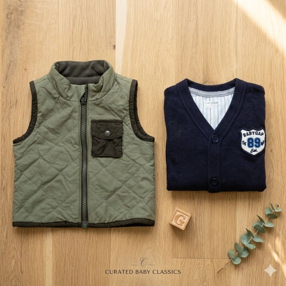 Baby Gap & Old Navy 2pc Bundle | Size 6-12M | Navy Blue Cardigan & Green Vest